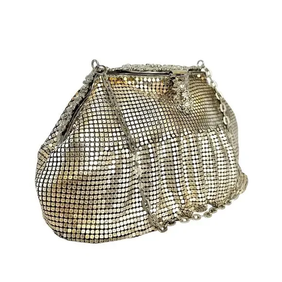 Vintage Whiting & Davis Silver Ombre Metal Mesh Crystal Wedding Evening Bag - Picture 2 of 10